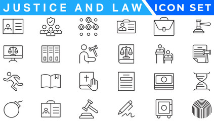 Law and justice line icons collection. Big UI icon set in a flat design. Thin outline icons pack.