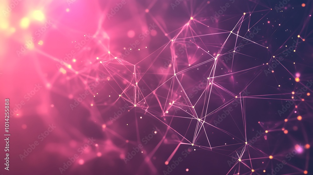 Aufkleber abstract geometric pattern with connecting lines and dots on a pink and purple background.