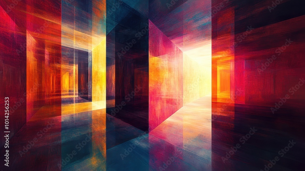 Poster a mesmerizing visual experience created by abstract colorful geometric shapes and shimmering light r
