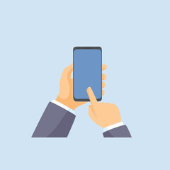 touching smartphone hand gesture in flat vector design.