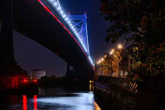 Looking over the Ben Franklin Bridge towards Camden NJ from Philadelphia PA
