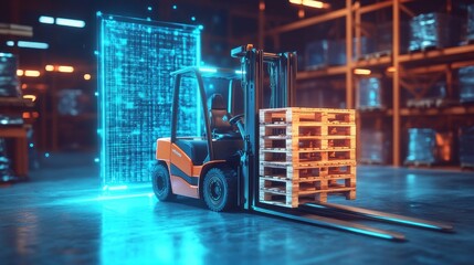 Forklift in a Warehouse with Digital Interface
