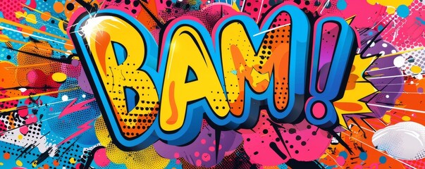 Playful pop art background with "BAM!" text. Bold graphics, Abstract elements, Colorful vector