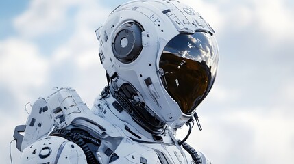 Fototapeta premium Strange Human model in a futuristic space outfit. Technology and people 3D illustration. 