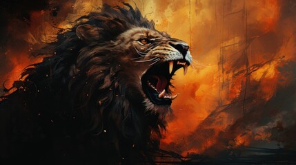 Roaring Lion in Fiery Blaze