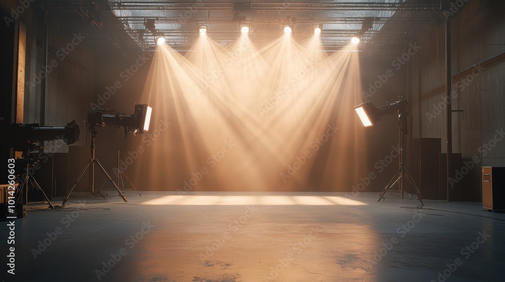 Poster lighting ramp with powerful spotlights for creating artificial lighting when working in the theater,