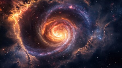 Obraz premium Spiral galaxy vortex with swirling stars and colorful nebulae