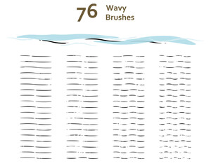 Set of 76 wavy pattern brushes for illustration, shading, engraved, water/wind effect, lino cut. Compatible with Adobe Illustrator CS6 and above.