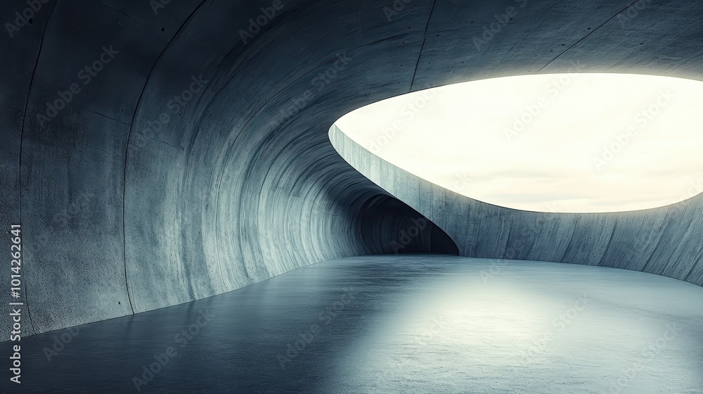 Poster of abstract curve structure architecture with empty concrete floor, scene for car presentation