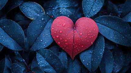 Obraz premium Heart Shaped Leaf With Dew Drops