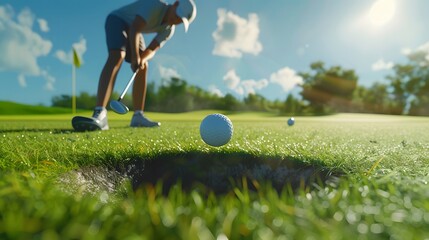 Golf Club and Ball Poised on Fresh Grass: Ready for the Perfect Swing
