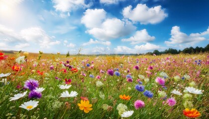 Wildflowers bloom in a field