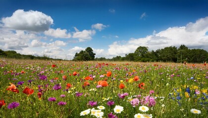 Wildflowers bloom in a field.