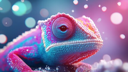 Obraz premium A vivid chameleon illustration showcasing natures adaptability with intricate details and a clean, vibrant backdrop.