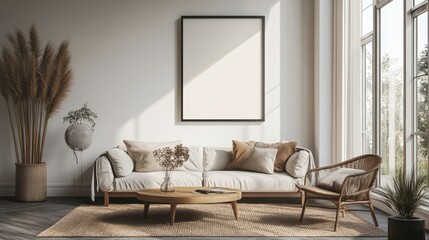 Contemporary Poster Mock up. Scandinavian Interior Design Background. Generative AI.