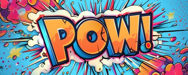 Fun pop art background with "POW" text. Explosion theme, Dynamic visuals, Bright vector