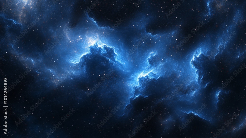 Wall mural an abstract digital art background featuring deep blue and dark black colors, with swirling clouds o