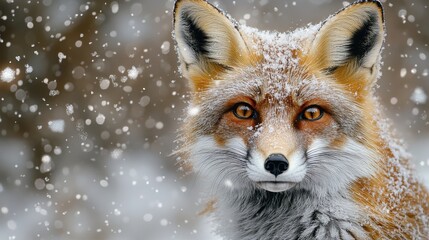 Fototapeta premium Playful fox, a cute and beautiful animal, in winter snow, nature wildlife, with adorable mammal fur, in an outdoor canine portrait