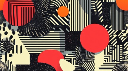 Fototapeta premium Seamless high-contrast graphic patterns with bold geometric shapes and lines