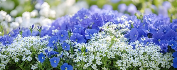 Obraz premium A bed of blue lobelias mixed with white alyssums