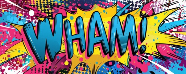 Abstract pop art background featuring "WHAM!" Bold graphics, Dynamic visuals, Vibrant vector