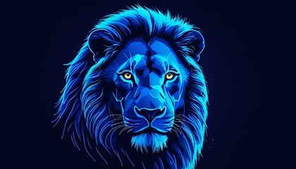 Majestic Glow: The Allure of a Neon Blue Lion Illustration