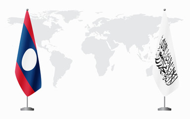 Laos and Afghanistan flags for official meeting against background of world map.