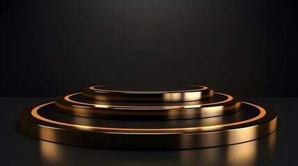 Elegant Golden Luxury Podium Set Against a Dramatic Black Background