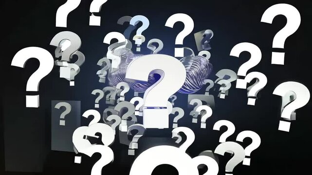 captivating 4K animation question marks floating randomly againstblack background 3D representation evokes feelings perplexity confusion ideal es related education inquiry search answers