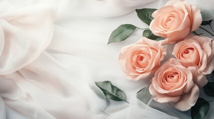 Fototapeta premium Vertical blank wedding invitation card with pale pink rose bouquet and soft background