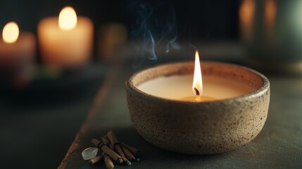 Obraz premium Serene Atmosphere with Herbal Incense, Crystals, and Candles for Relaxation and Meditation