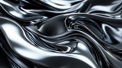 Abstract metallic liquid waves, reflective surface. Futuristic design concept
