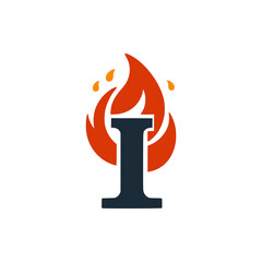 letter I with fire logo vector illustration template design