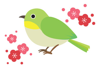 梅の花とメジロのイラスト