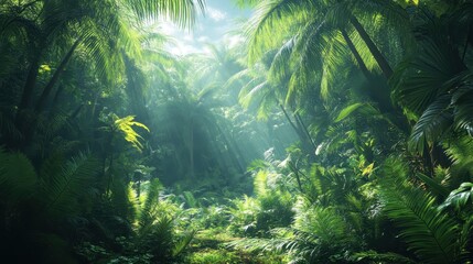 dense jungle with many tall trees and green plants