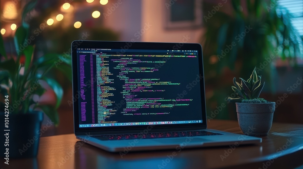 Poster the coding on a laptop