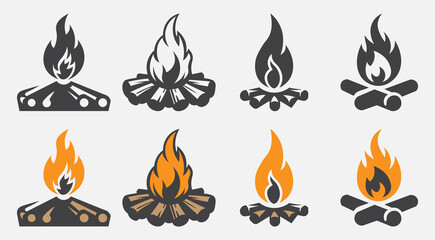 Campfire vector silhouette. Camping bonfire artwork.