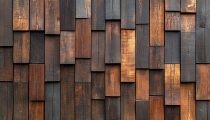 A rustic wooden wall with various shades of brown wood.