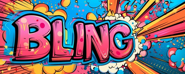 Energetic pop art background with "BLING" inside. Comic book style, Explosion theme, Bright vector