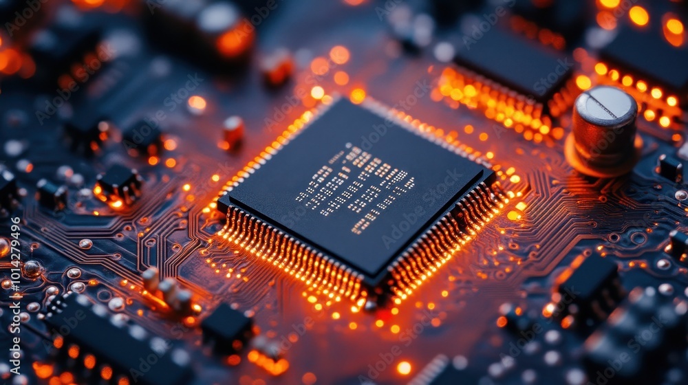Poster a microchip on a circuit board