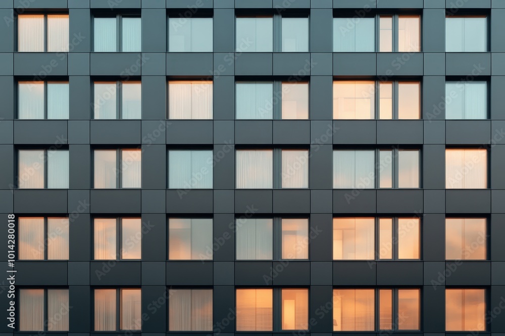 Poster skyscraper with softly glowing concentric windows