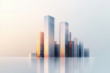 Fototapeta premium Glowing Skyscrapers at Dusk in a Symmetrical Style