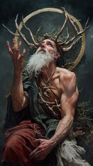 The Ancient One: A Mystical Portrait of a Man with Antlers