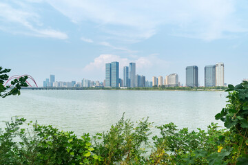 Fototapeta premium Lakeside modern office building in China