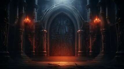 An Ancient Gothic Archway Leading to a Mysterious Doorway