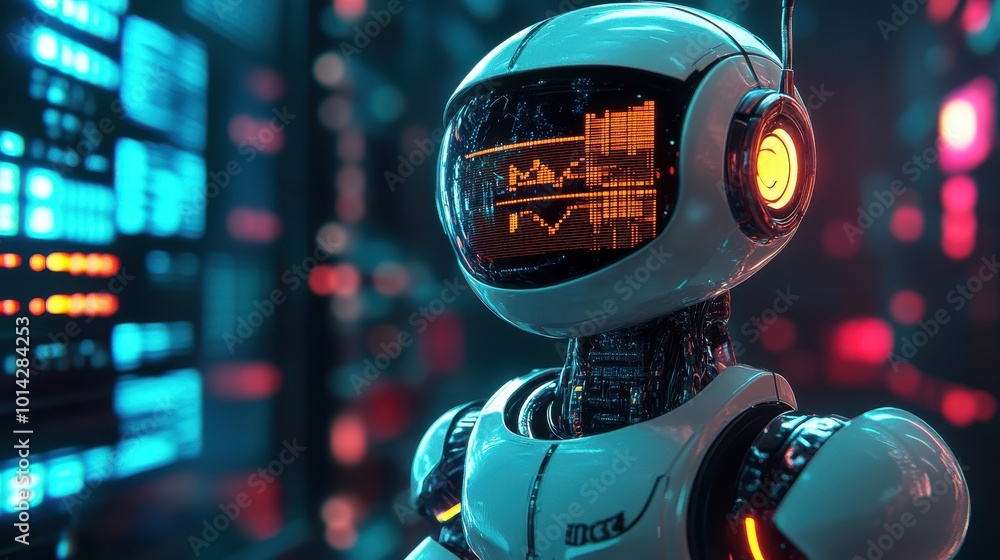 Poster ai generated illustrution robot with rising graph