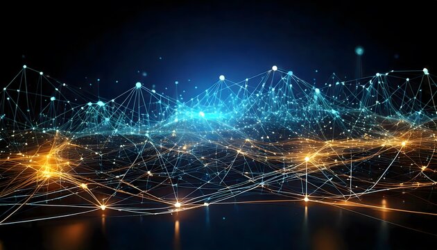 High-tech design with glowing nodes and data flow