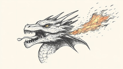 Hand drawn fire breathing dragon illustration. Fire-breathing Dragon. Illustration