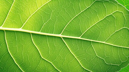 Obraz premium Close-up of a green leaf with visible veins.