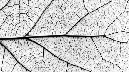 Close-up of a leaf's veins in a black and white, abstract pattern.